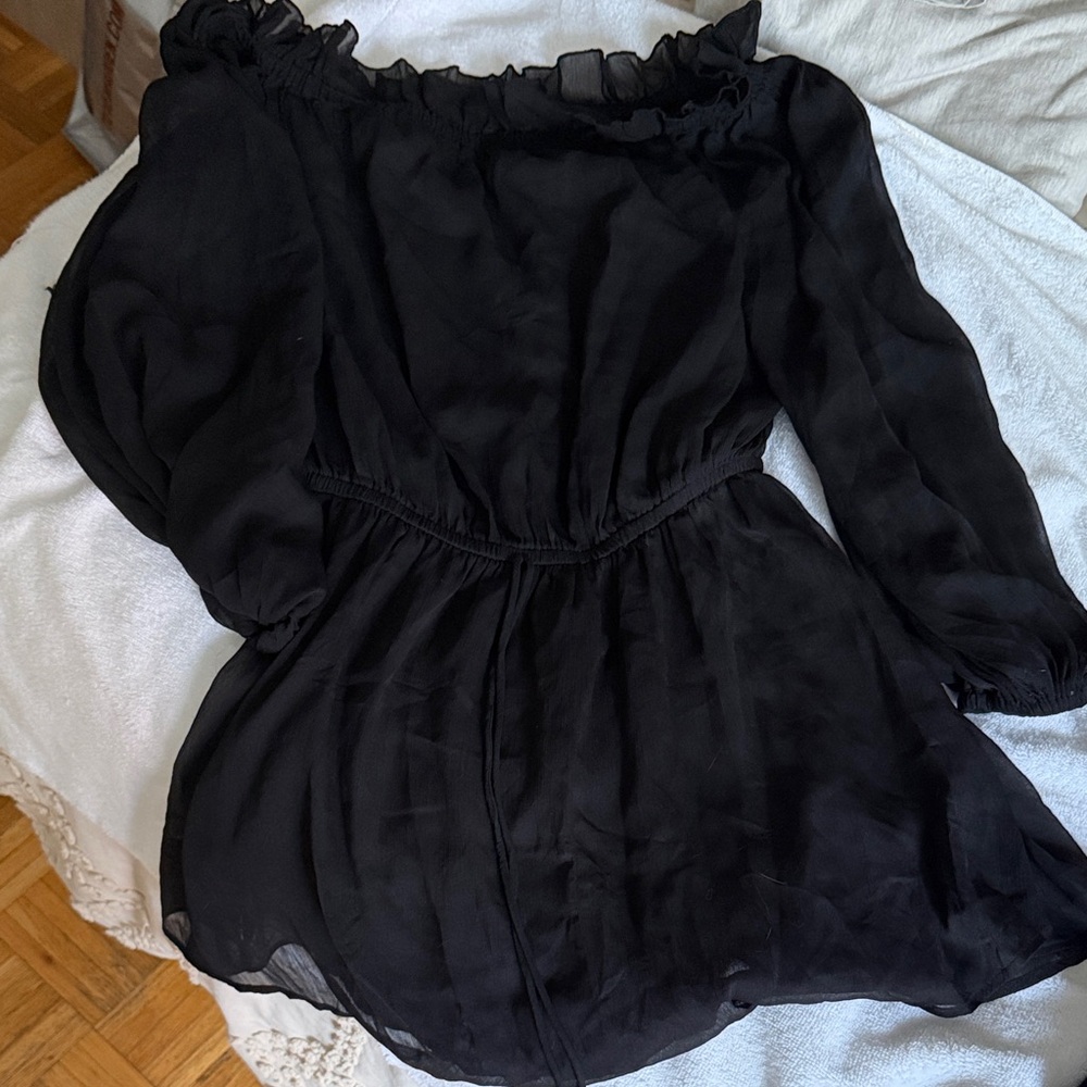 Black Off-Shoulder Sheer Romper